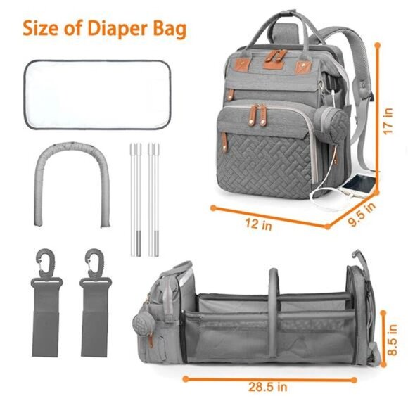 Diaper Bag Backpack with Changing Station USB Port Waterproof Large Capacity - Picture 2 of 7